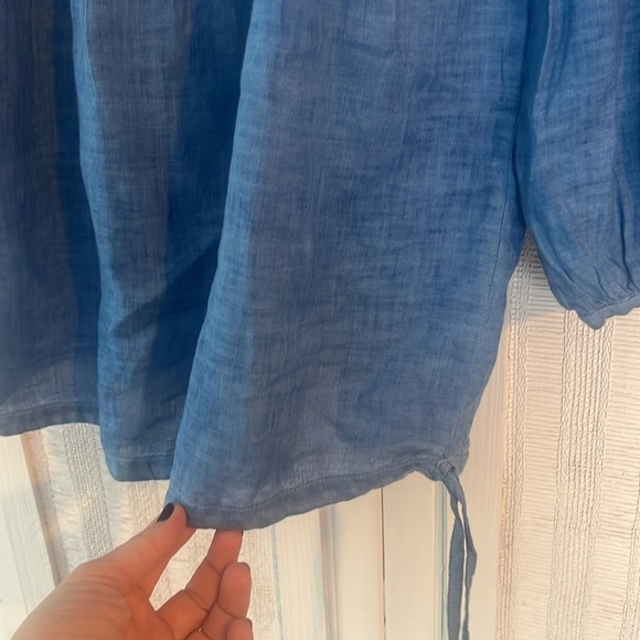 120% LINO Lisette Linen Top Blue Jewels Size 40/4 Italian Luxury Top NWOT - Picture 4 of 8